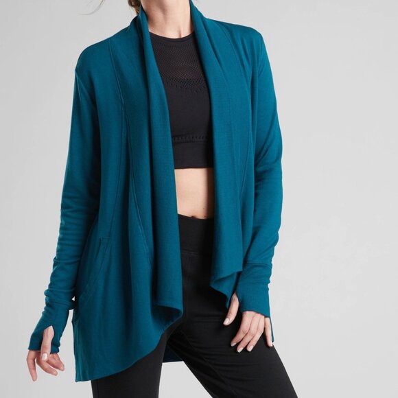 Athleta Sweaters - Athleta Pranayama wrap long cardigan open waterfall teal blue large